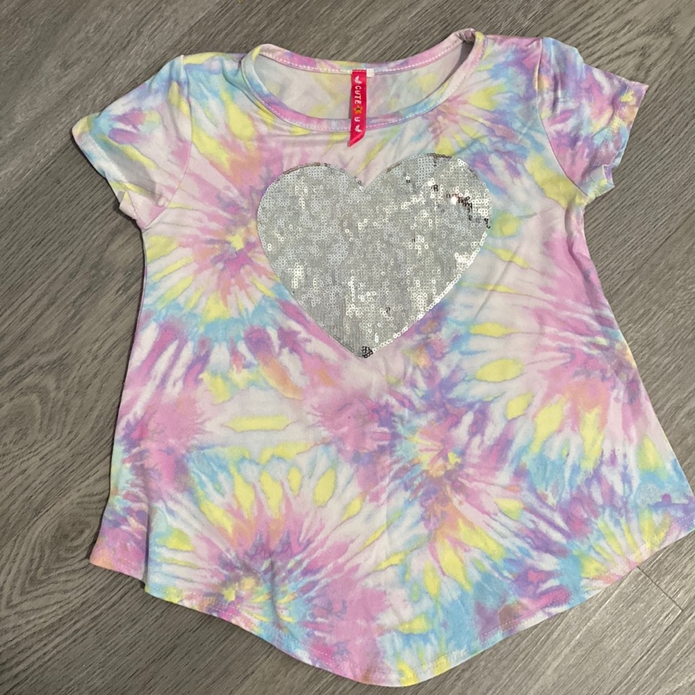 Cute4U Girls Purple Tie Dye Heart Tee Size 4/5